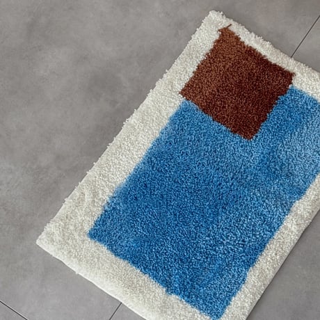 mat-03100　Blue×Brown Squareart Rug 40cm×60cm