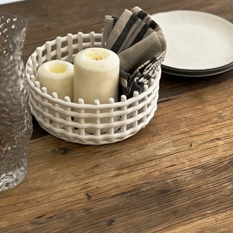 basket-03073　Ceramic Fruit Bowl Basket Off White