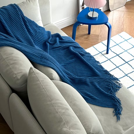 blanket-03044　Blue Knit Blanket Bed Throw 127×170