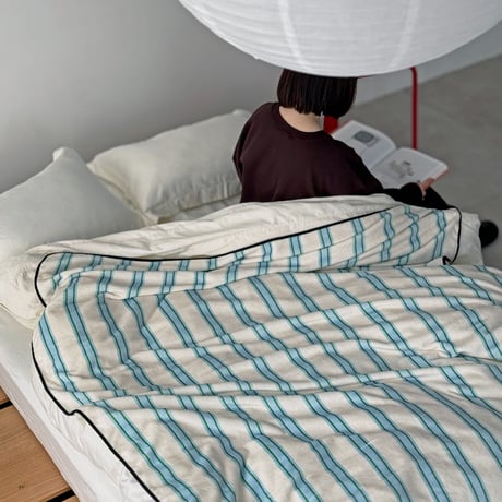 blanket-03056　White×Blue×Green Stripe  Blanket 130×180