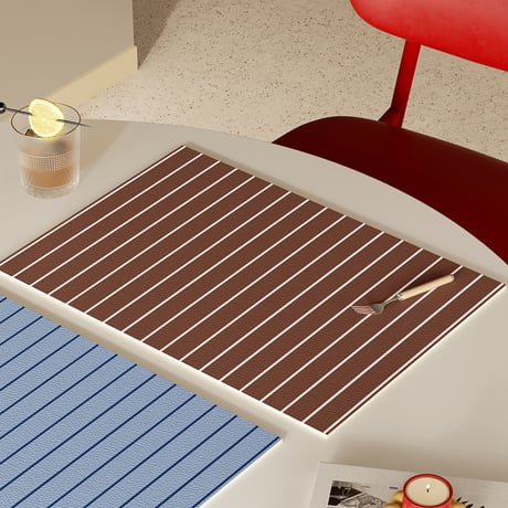 tablecloth-03071　Blue / Brown Stripe Vegan Leather Placemat