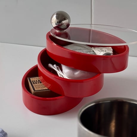 box-03078　Lidded Rotating Oval Small Item Case, 3 Tiers