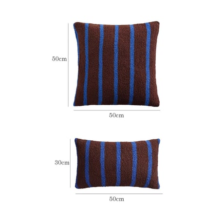 cu-03143　Brown & Blue Soft Pile Striped Cushion Cover