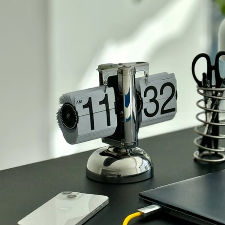 clock-03042　Stainless Steel Flip Table Clock