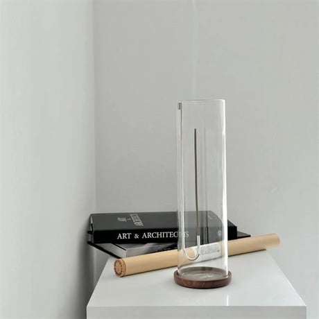 incenseholder-03061　J Shaped Pipe Holder Brass Glass Incense Holder