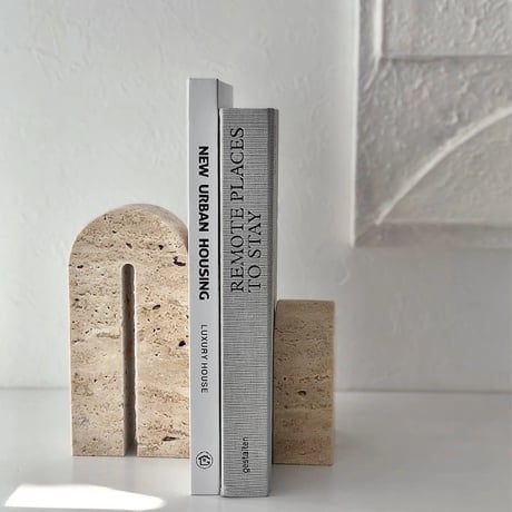 bookend-03012　Natural Marble Travertine Arch Bookends Sold Individually