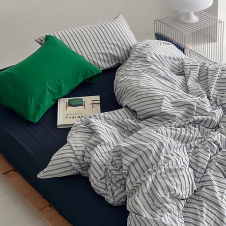 beddingsets-03035　White×Blue Cluster Stripe Bedding Sets