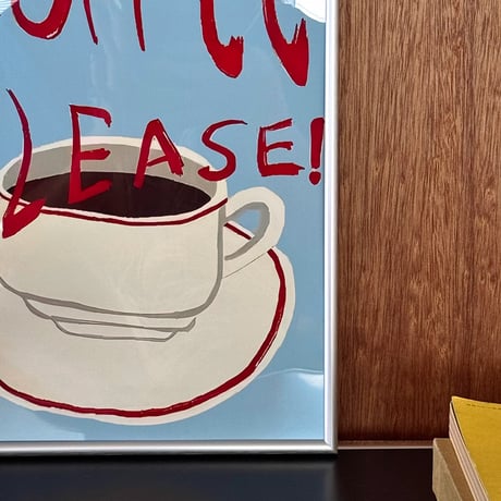 poster-03180　COFFEE PLEASE Silver Frame Cafe Poster 30×40cm
