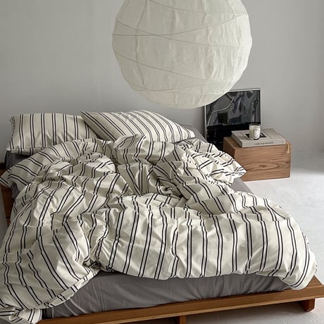 beddingsets-03023　Off-White×Charcoal Double Stripe Bedding Sets
