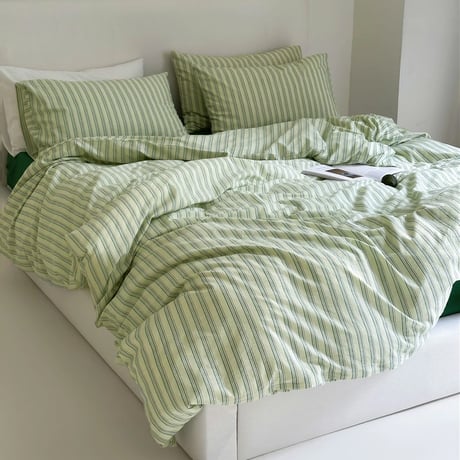 beddingsets-03021　Cream×Green Cluster Stripe Bedding Sets