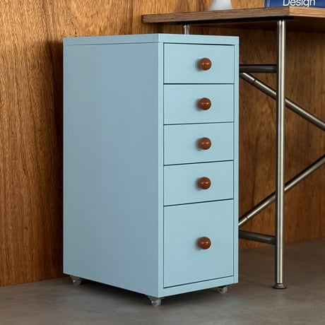 chest-03005　Blue × Brown Steel Wagon with Casters 5 Tiers