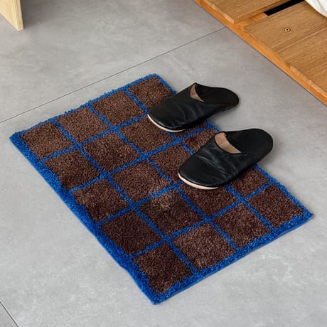 mat-03111　Blue×Brown Window Pen Check Rug 40x60