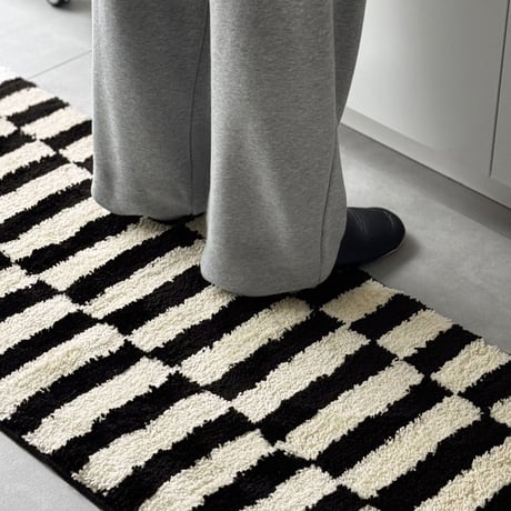 mat-03103　Black & White Tile Checkered Rug 50x120cm