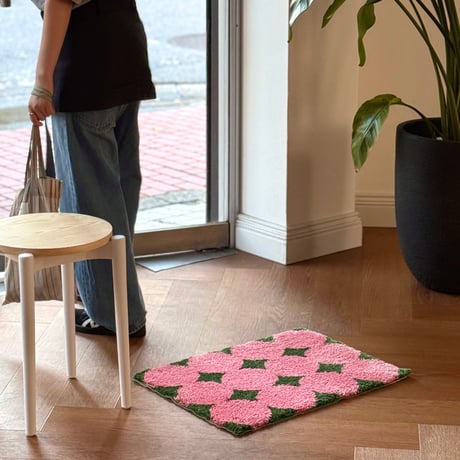 mat-03096　Green×Pink Dot Pattern Rug 45×60