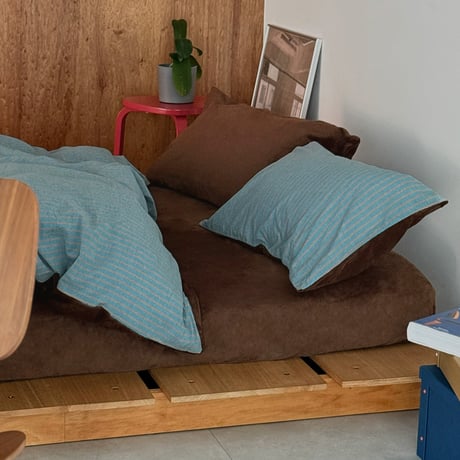 beddingsets-03132　Warm Thick Fiber Brushed Pencil Stripe Bedding Set (Light Blue/Brown)