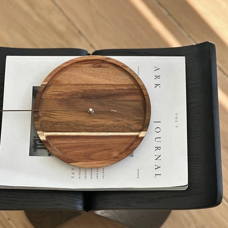 incenseholder-03073　Acacia Wood Plate Silver Strut Incense Holder