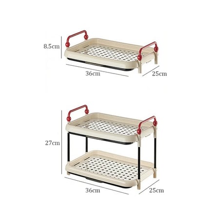 kitchen-03046　Red Handle Cream Color Dish Drainer