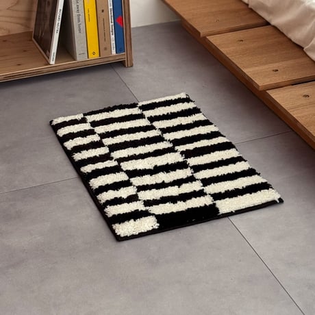 mat-03101　Black & White Tile Checkered Rug 40x60cm