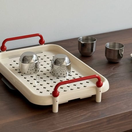 kitchen-03046　Red Handle Cream Color Dish Drainer