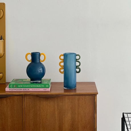 flowervase-03306　Blue Glass Flower Vase With Handle