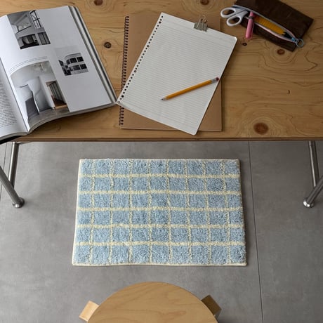 mat-03112　Light blue×White Tile Pattern Rug 40x60