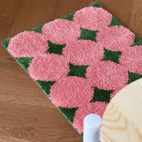 mat-03096　Green×Pink Dot Pattern Rug 45×60
