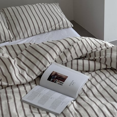 beddingsets-03091　Ecru×Mocha Stripe Bedding Sets