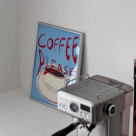 poster-03180　COFFEE PLEASE Silver Frame Cafe Poster 30×40cm