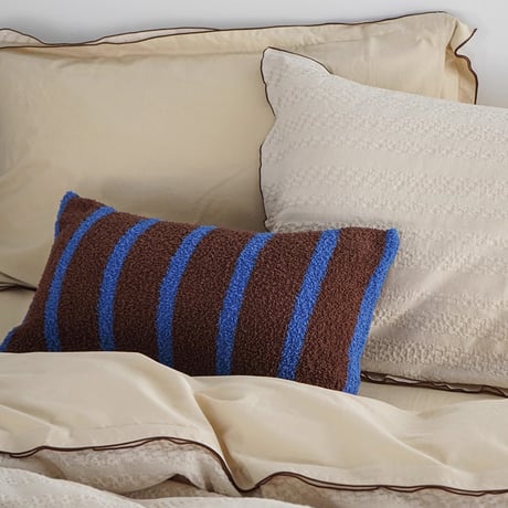 cu-03143　Brown & Blue Soft Pile Striped Cushion Cover