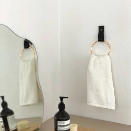 interior-03106　Leather×Metal Ring Towel Hanger