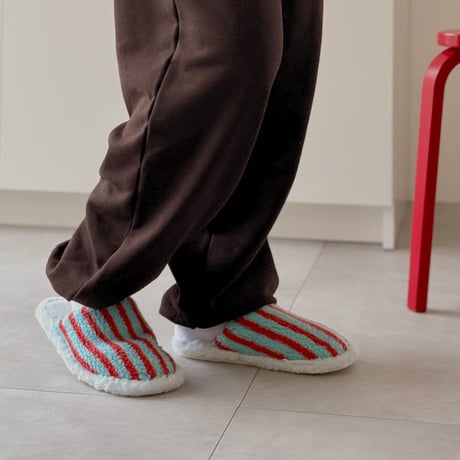 slipper-03008　Fluffy Color Stripe Room Shoes Slippers