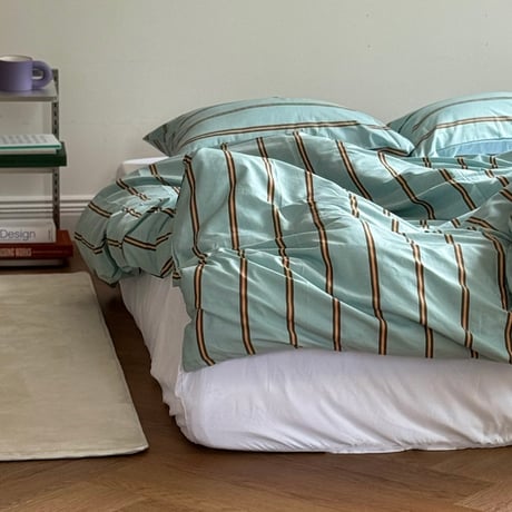 beddingsets-03038　mint×orange Thick and Thin Stripe Bedding Sets