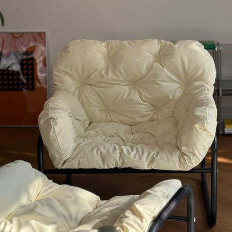 chair-03097　Black Frame Padded Lounge Chair and Ottoman