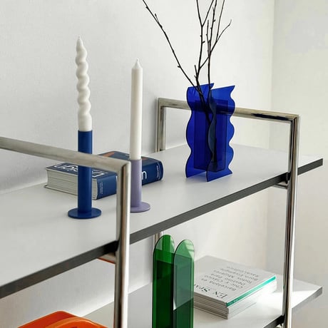 flowervase-03290　Wave Design Acrylic Color Flower Vase Blue