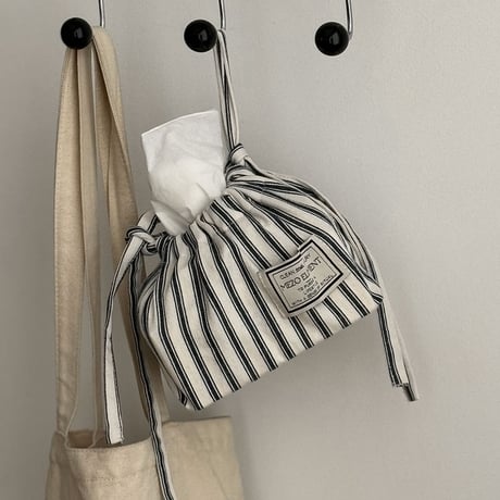 tissuebox-03059　Stripe Drawstring Bag Tissue Case