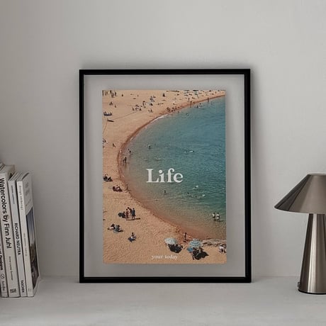 poster-03182　Beach Life on Black Frame Art Poster 50×40cm