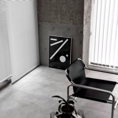 poster-03171　BAUHAUS Geometric Figure Monotone Silver Frame Art Poster 70×50