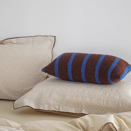 cu-03143　Brown & Blue Soft Pile Striped Cushion Cover