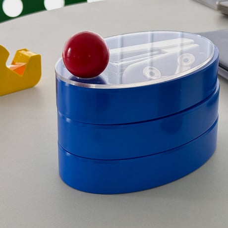 box-03078　Lidded Rotating Oval Small Item Case, 3 Tiers