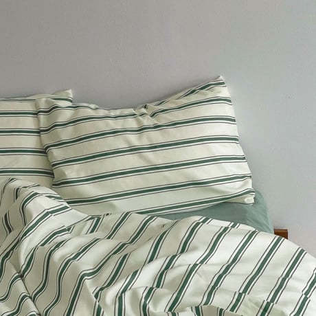 beddingsets-03003　Cream×Green Thick and Thin Stripe Bedding Sets