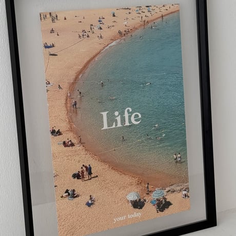 poster-03182　Beach Life on Black Frame Art Poster 50×40cm