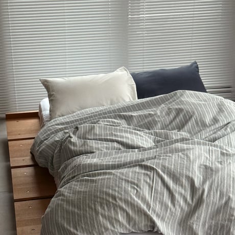 beddingsets-03119　Gray & White Stripe Washed Cotton Duvet Cover Set