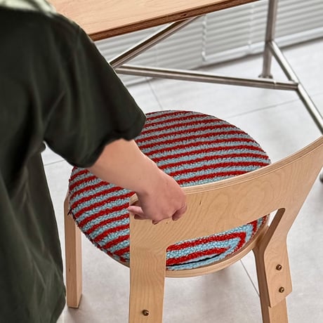 chairpad-03004　Blue × Red Striped Boa Chair Pad 40cm×40cm