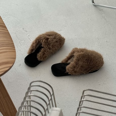 slipper-03004　Two-tone Eco fur Room Shoes Slippers