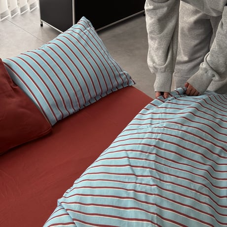 beddingsets-03157　Light Blue×Red  Stripe Bedding Sets