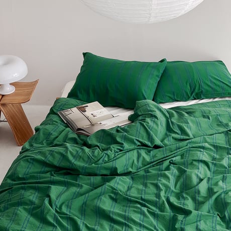 pillowcase-03004　Green Double Stripe Pillowcases Two-pieces