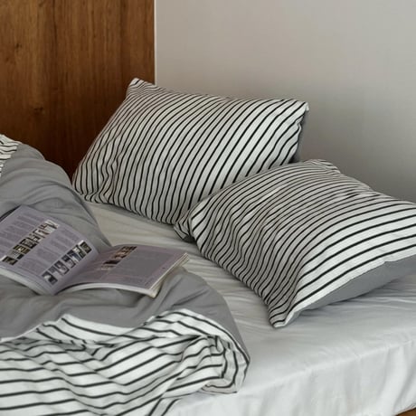 beddingsets-03107　Black×White Stripe Bedding Sets