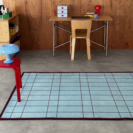 rug-03101　light blue×red×black Stripe rug 120×160cm / 140×200cm