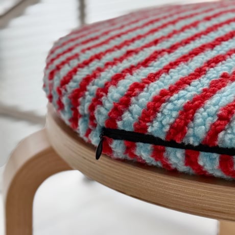 chairpad-03004　Blue × Red Striped Boa Chair Pad 40cm×40cm