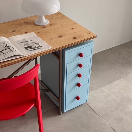 chest-03008　Blue × Red Steel Wagon with Casters 5 Tiers